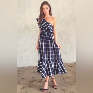 Chan Luu navy plaid midi dress - size small NWT